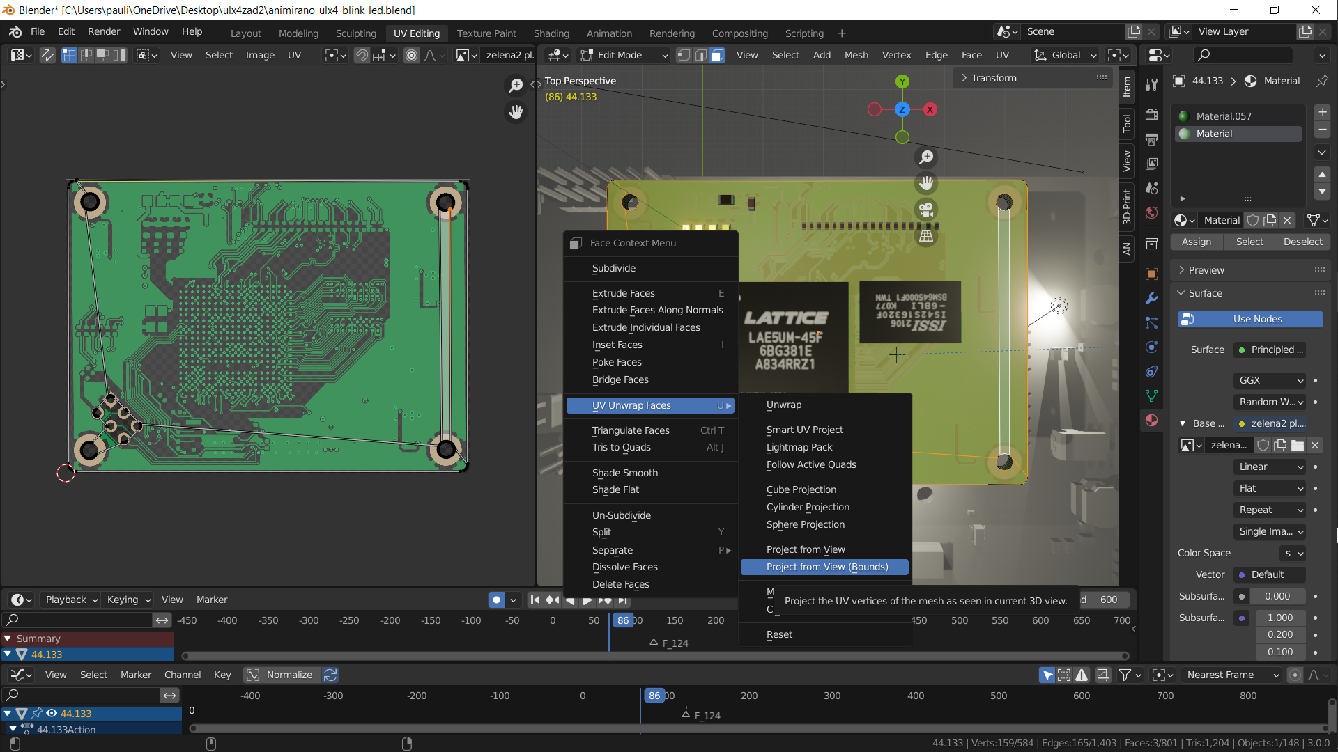 Belender menu UV unwarp faces
