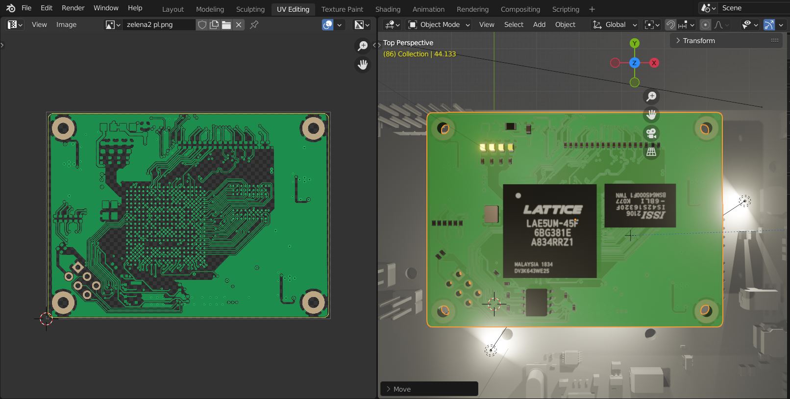 Board opened in UV-editing mode